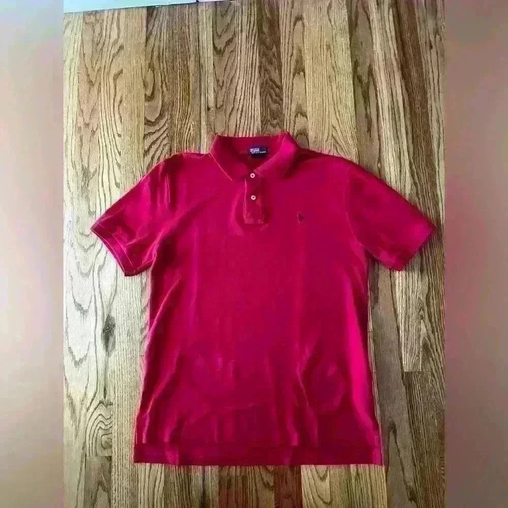 Ralph Lauren Polo Shirt Youth Boys XL Red w/ Blue Logo Short Sleeve Classic Fit
